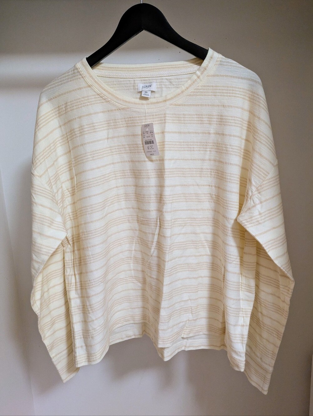 NWT J.Crew Factory Striped lightweight crewneck sweatshirt white and khaki Size